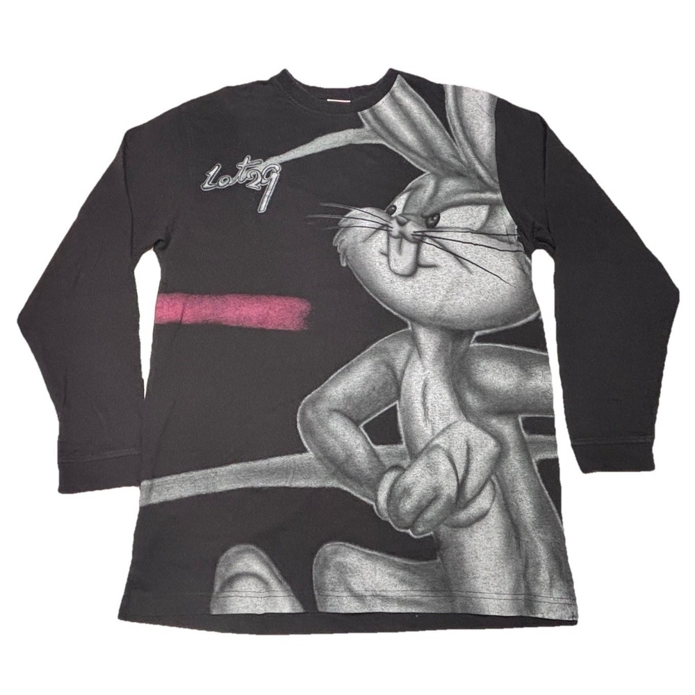 Vintage Y2K Lot29 Bugs Bunny Looney Tunes Long Sleeve Shirt Size L Black